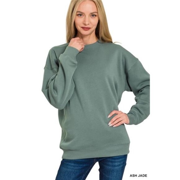 ✨NWT Zenana Fleece Round Neck Sweatshirts - Picture 1 of 3